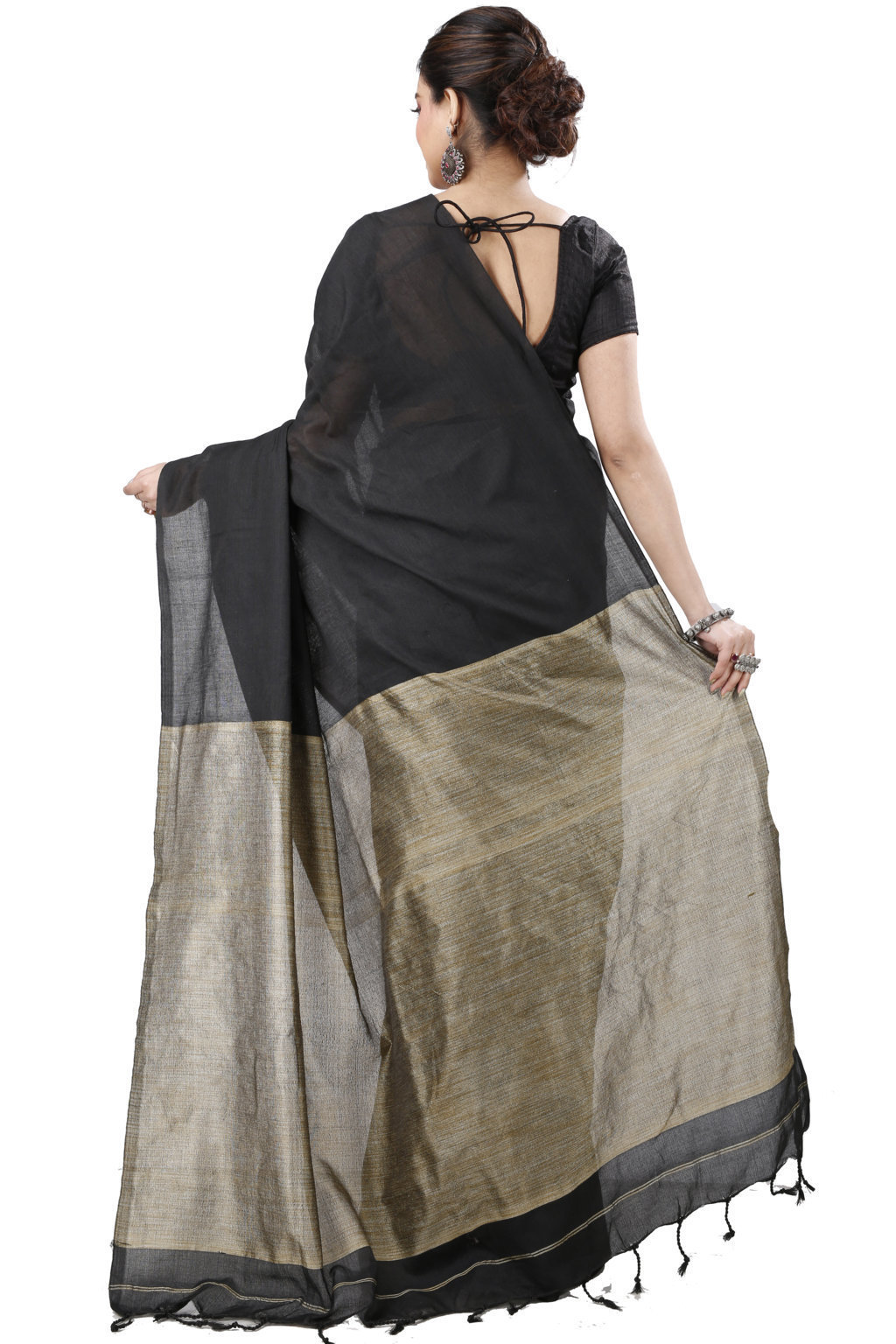 Black Pure Cotton Kesh Than Hand Loom Saree (5230)